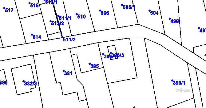 Parcela st. 386/1 v KÚ Kylešovice, Katastrální mapa