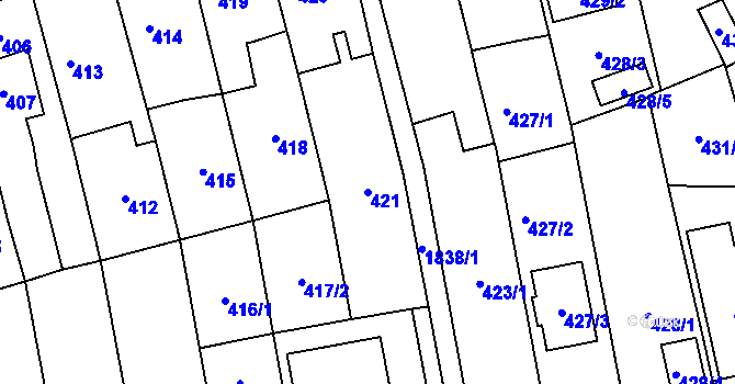 Parcela st. 421 v KÚ Kylešovice, Katastrální mapa