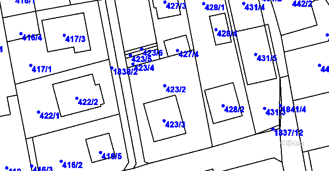 Parcela st. 423/2 v KÚ Kylešovice, Katastrální mapa