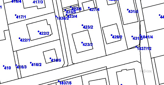 Parcela st. 423/3 v KÚ Kylešovice, Katastrální mapa