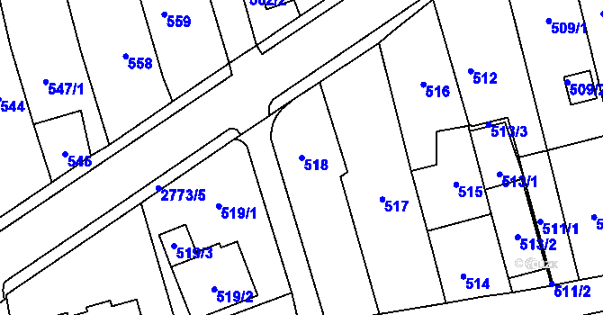 Parcela st. 518 v KÚ Kylešovice, Katastrální mapa