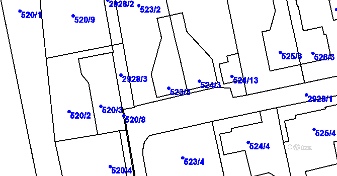 Parcela st. 523/3 v KÚ Kylešovice, Katastrální mapa