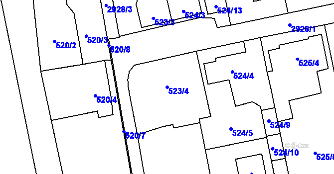Parcela st. 523/4 v KÚ Kylešovice, Katastrální mapa