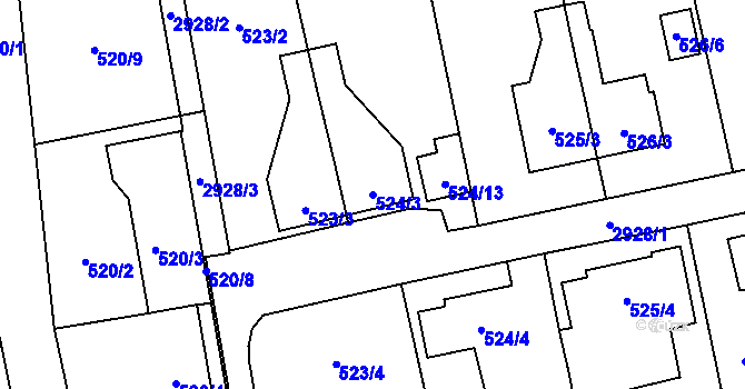 Parcela st. 524/3 v KÚ Kylešovice, Katastrální mapa