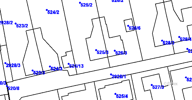 Parcela st. 525/3 v KÚ Kylešovice, Katastrální mapa
