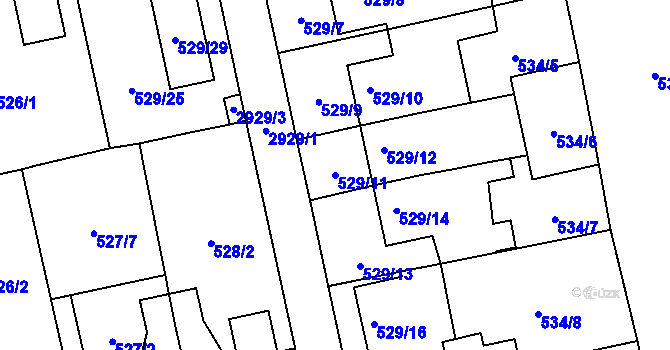 Parcela st. 529/11 v KÚ Kylešovice, Katastrální mapa