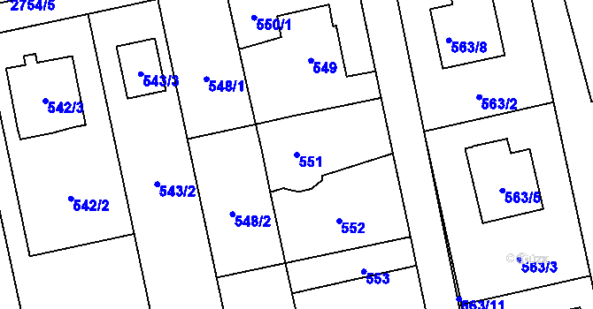 Parcela st. 551 v KÚ Kylešovice, Katastrální mapa