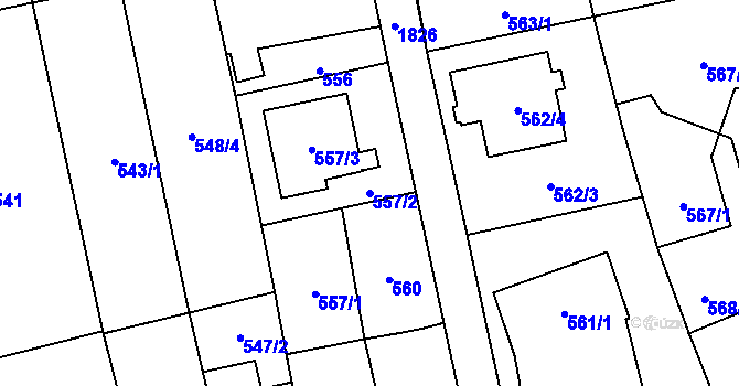 Parcela st. 557/2 v KÚ Kylešovice, Katastrální mapa