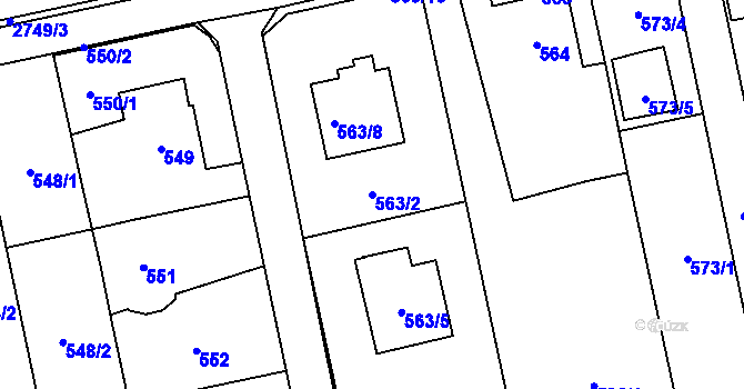 Parcela st. 563/2 v KÚ Kylešovice, Katastrální mapa