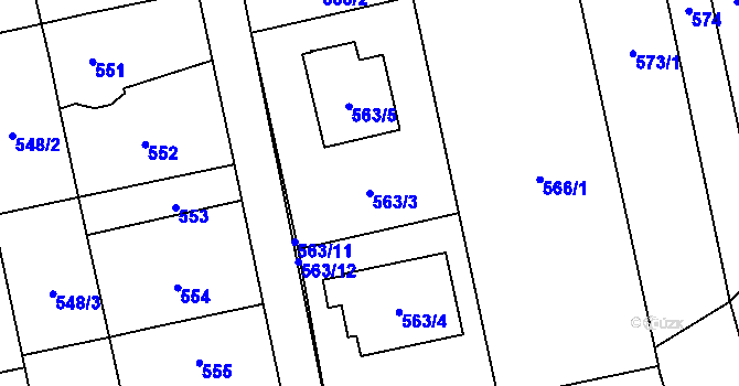 Parcela st. 563/3 v KÚ Kylešovice, Katastrální mapa