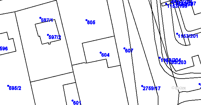 Parcela st. 604 v KÚ Kylešovice, Katastrální mapa