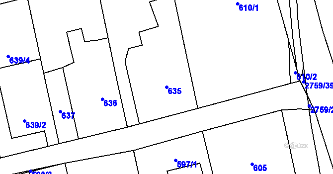 Parcela st. 635 v KÚ Kylešovice, Katastrální mapa
