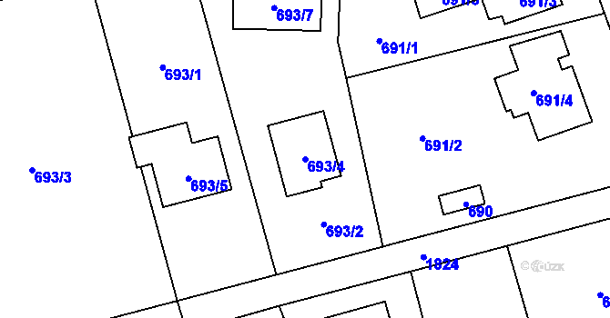 Parcela st. 693/4 v KÚ Kylešovice, Katastrální mapa