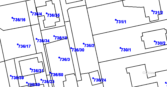 Parcela st. 736/2 v KÚ Kylešovice, Katastrální mapa