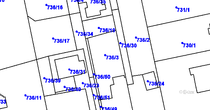 Parcela st. 736/3 v KÚ Kylešovice, Katastrální mapa
