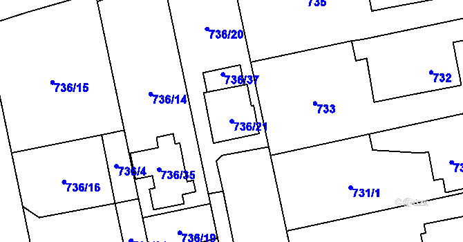 Parcela st. 736/21 v KÚ Kylešovice, Katastrální mapa
