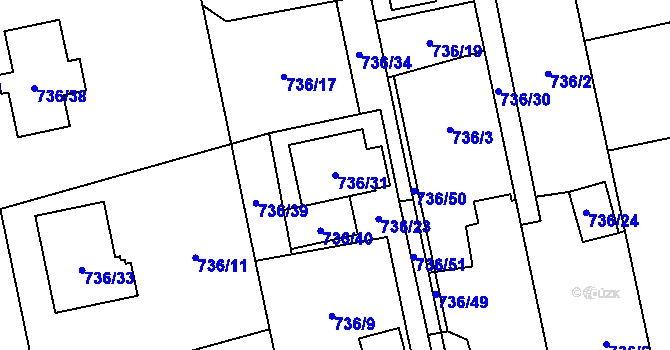 Parcela st. 736/31 v KÚ Kylešovice, Katastrální mapa