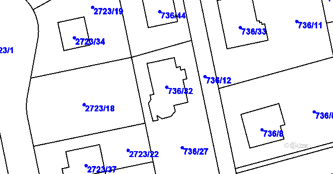 Parcela st. 736/32 v KÚ Kylešovice, Katastrální mapa