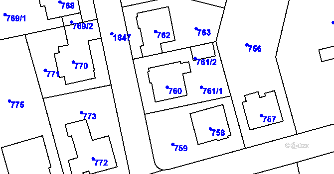 Parcela st. 760 v KÚ Kylešovice, Katastrální mapa