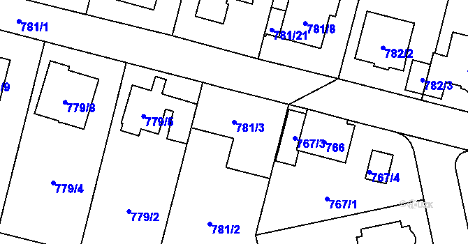 Parcela st. 781/3 v KÚ Kylešovice, Katastrální mapa