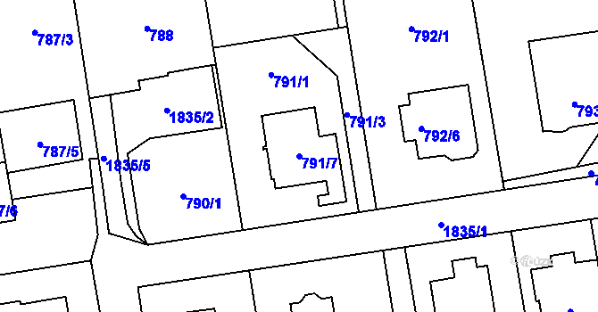 Parcela st. 791/7 v KÚ Kylešovice, Katastrální mapa