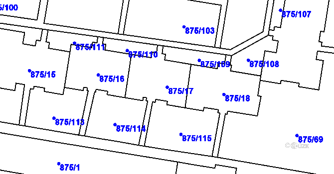 Parcela st. 875/17 v KÚ Kylešovice, Katastrální mapa