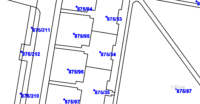 Parcela st. 875/34 v KÚ Kylešovice, Katastrální mapa