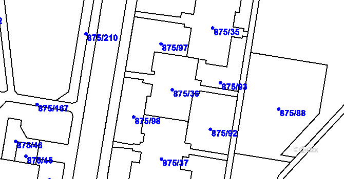 Parcela st. 875/36 v KÚ Kylešovice, Katastrální mapa