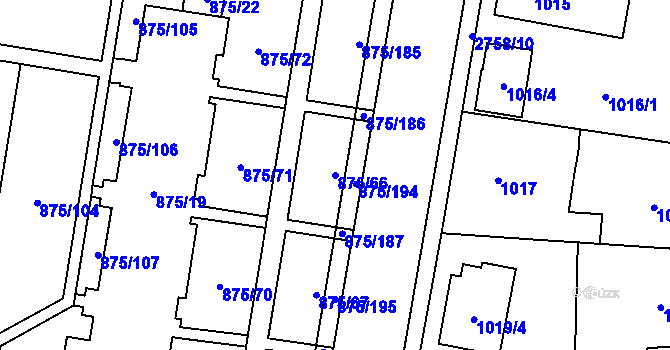 Parcela st. 875/66 v KÚ Kylešovice, Katastrální mapa