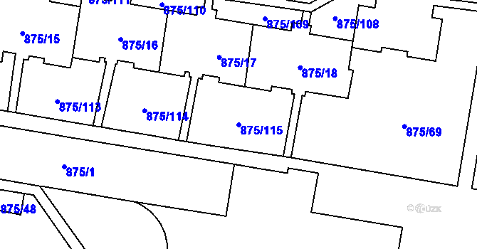 Parcela st. 875/115 v KÚ Kylešovice, Katastrální mapa