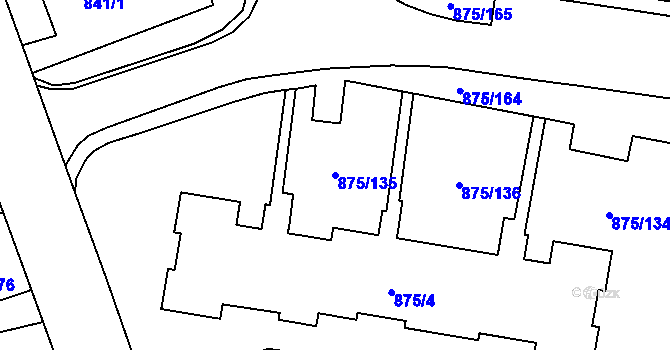 Parcela st. 875/135 v KÚ Kylešovice, Katastrální mapa