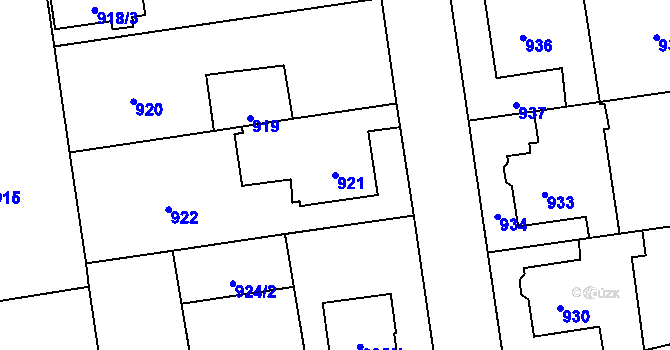 Parcela st. 921 v KÚ Kylešovice, Katastrální mapa