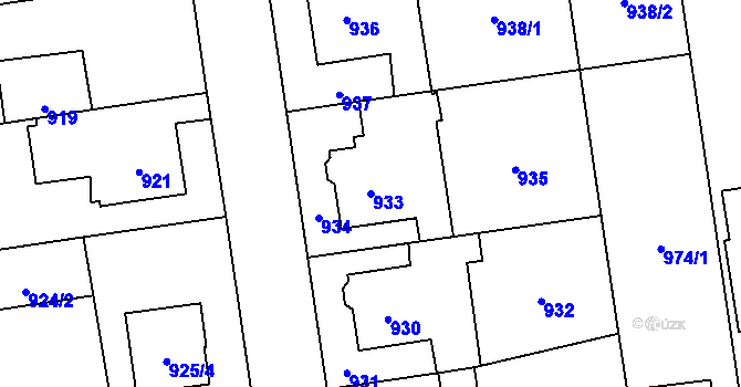 Parcela st. 933 v KÚ Kylešovice, Katastrální mapa