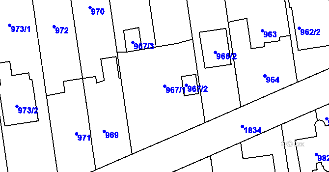 Parcela st. 967/1 v KÚ Kylešovice, Katastrální mapa