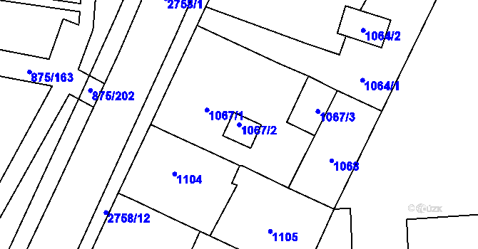 Parcela st. 1067/2 v KÚ Kylešovice, Katastrální mapa