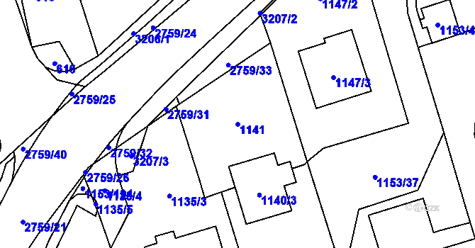 Parcela st. 1141 v KÚ Kylešovice, Katastrální mapa