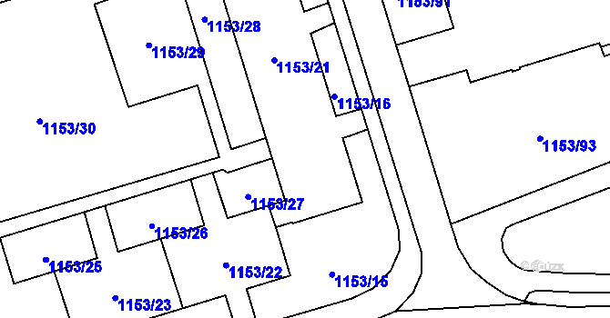 Parcela st. 1153/21 v KÚ Kylešovice, Katastrální mapa