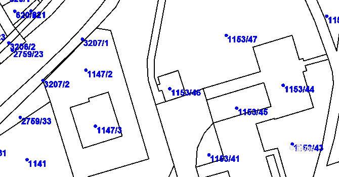 Parcela st. 1153/46 v KÚ Kylešovice, Katastrální mapa