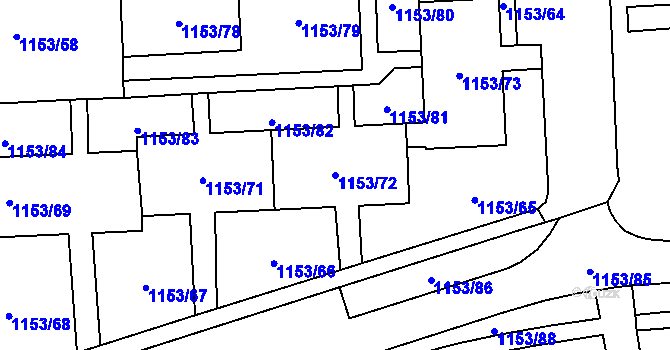 Parcela st. 1153/72 v KÚ Kylešovice, Katastrální mapa