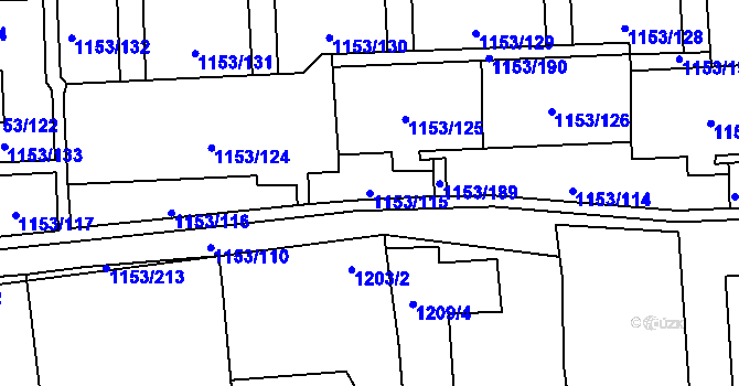 Parcela st. 1153/115 v KÚ Kylešovice, Katastrální mapa
