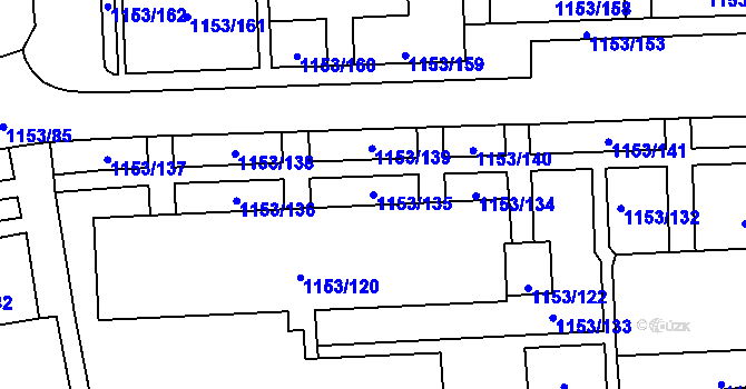Parcela st. 1153/135 v KÚ Kylešovice, Katastrální mapa