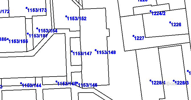 Parcela st. 1153/148 v KÚ Kylešovice, Katastrální mapa