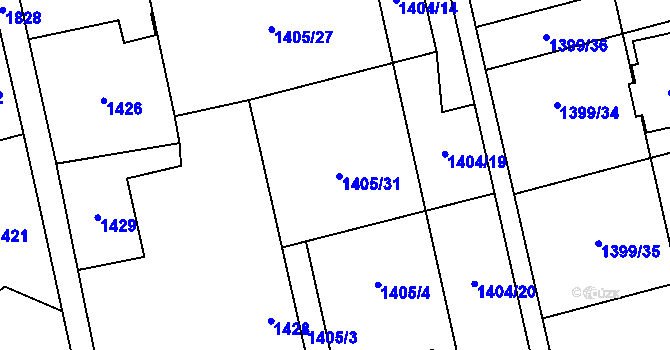 Parcela st. 1405/3 v KÚ Kylešovice, Katastrální mapa