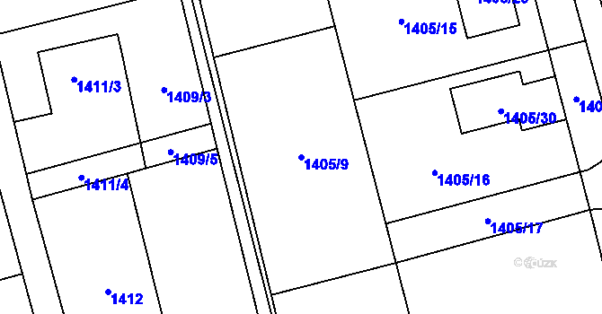 Parcela st. 1405/9 v KÚ Kylešovice, Katastrální mapa