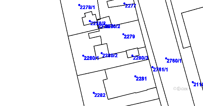 Parcela st. 2280/2 v KÚ Kylešovice, Katastrální mapa