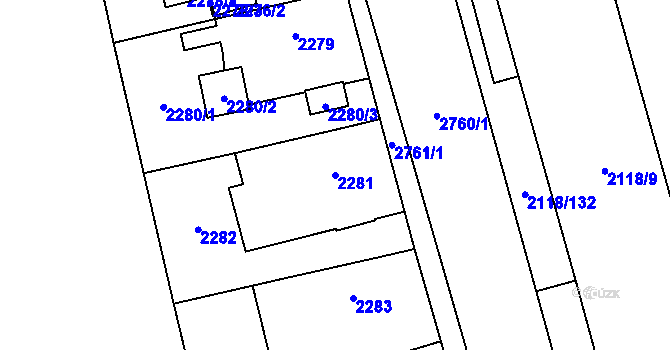 Parcela st. 2281 v KÚ Kylešovice, Katastrální mapa