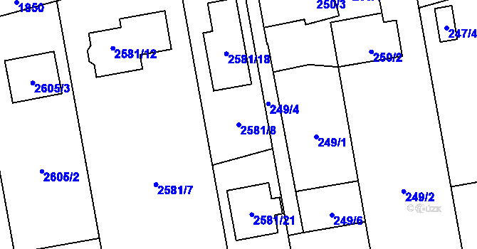 Parcela st. 2581/8 v KÚ Kylešovice, Katastrální mapa