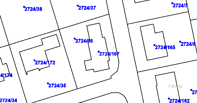 Parcela st. 2724/167 v KÚ Kylešovice, Katastrální mapa
