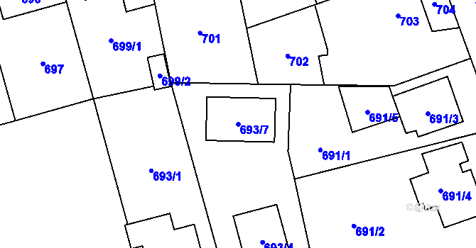 Parcela st. 693/7 v KÚ Kylešovice, Katastrální mapa