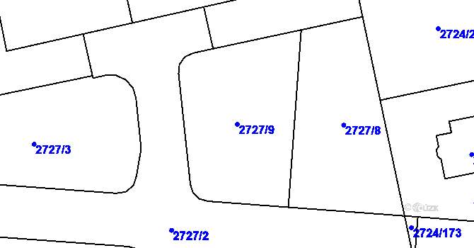 Parcela st. 2727/9 v KÚ Kylešovice, Katastrální mapa